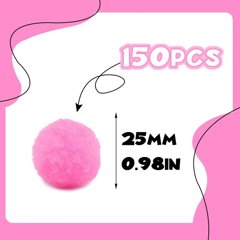 MORFEN 150 Pcs Pink Craft Pom Poms, 1 Inch Fuzzy Pompom Puff Balls for DIY Arts, Crafts Projects, Home Decorations - Image 2